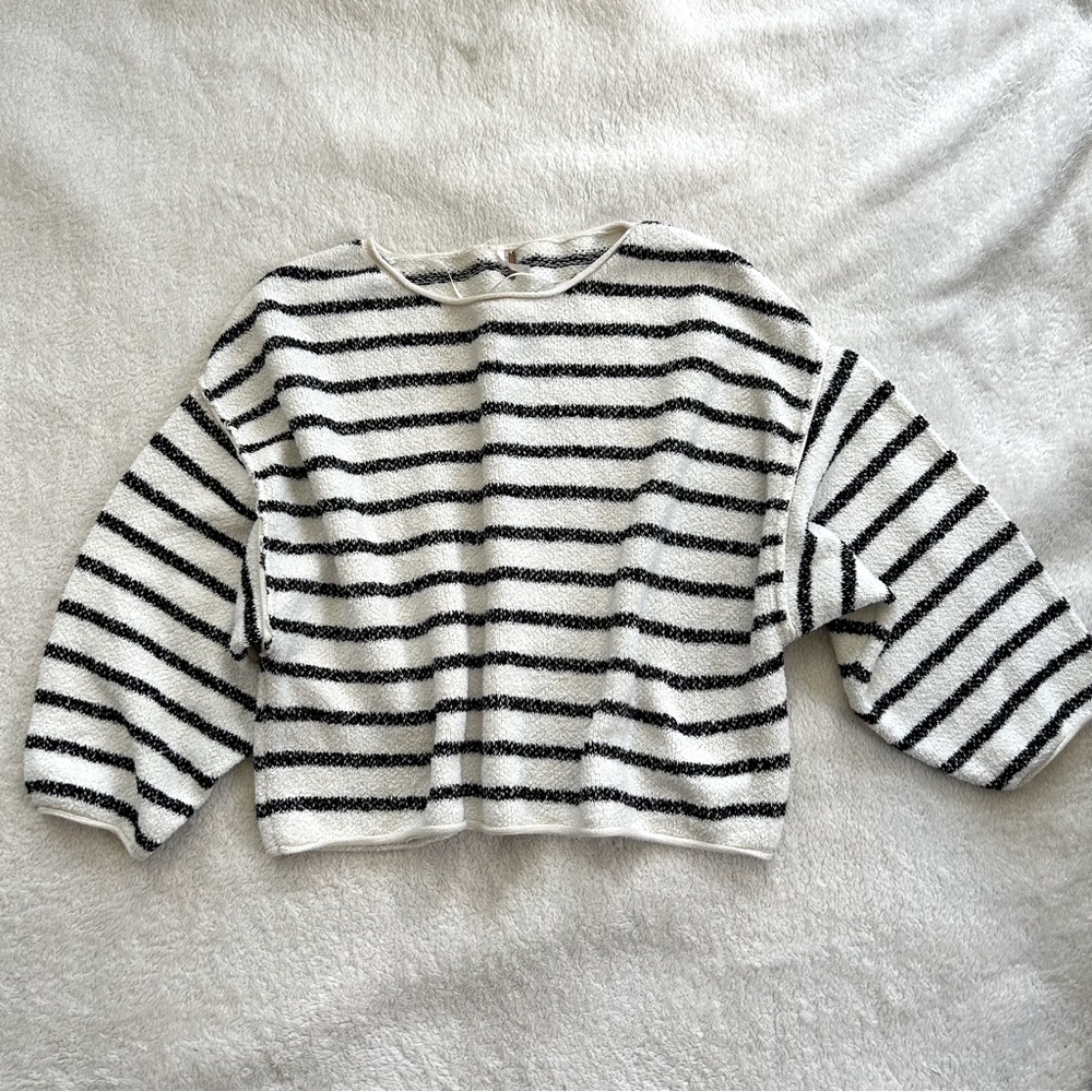 Brand new Free People Cotton Striped Sweatshirt Black White XS